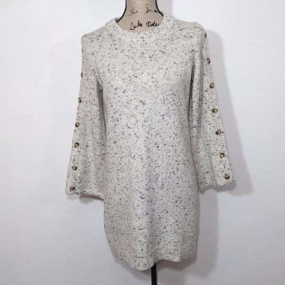 Madewell XS Button Sleeve Sweater Dress Cream Speckled Wool Blend Long Sleeve - Picture 2 of 10